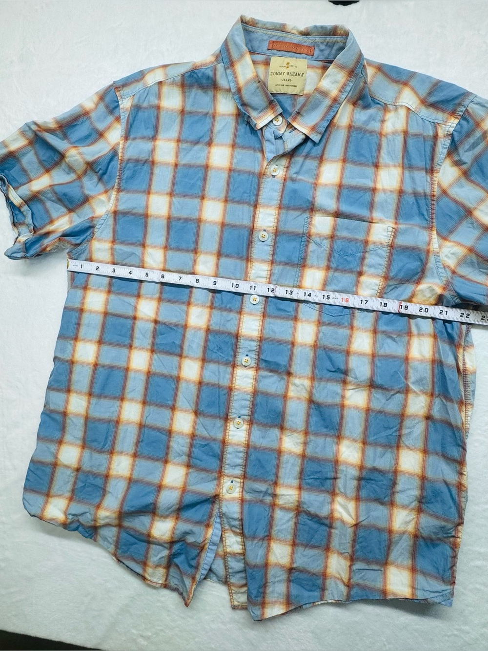 Tommy Bahama Jeans Blue Plaid Short Sleeve Button Front Shirt XL - Picture 7 of 12